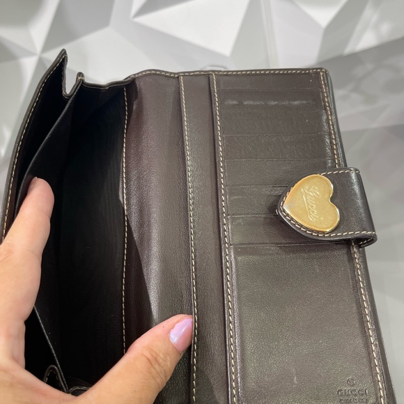 Authentic GUCCI GG Monogram Canvas Leather Heart Continental Full Length Wallet - Picture 11 of 15